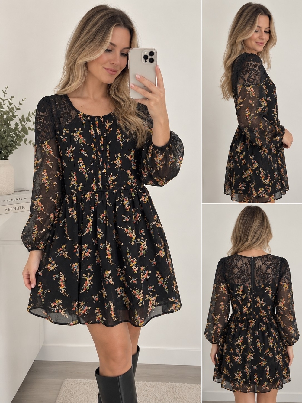 Atmosphere Black Floral Lace Mini Dress – Size 10